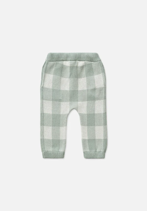 US stockist of Miann & Co's Knit Baby Jogger Pants in Whisper Green Gingham