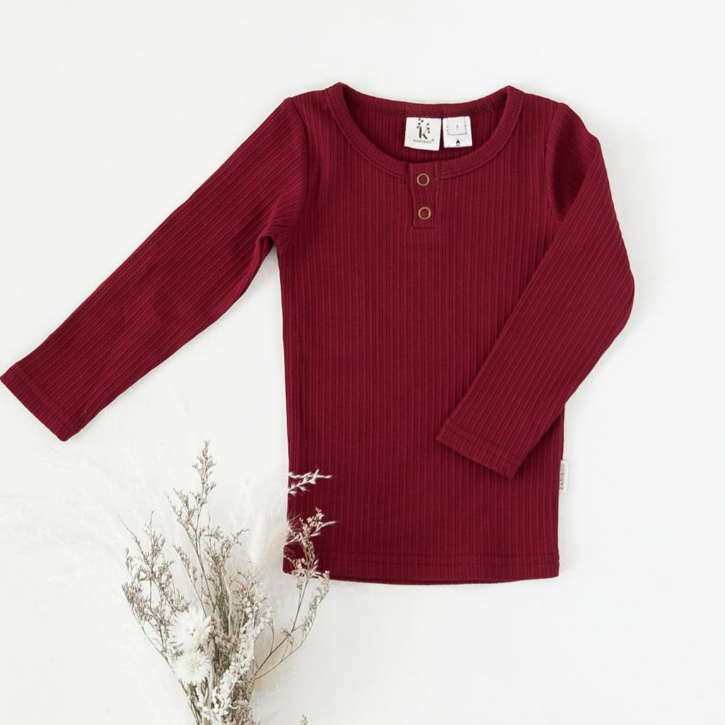 US stockist of Karibou Kids gender neutral, Storybook Red Willow ribbed long sleeve top