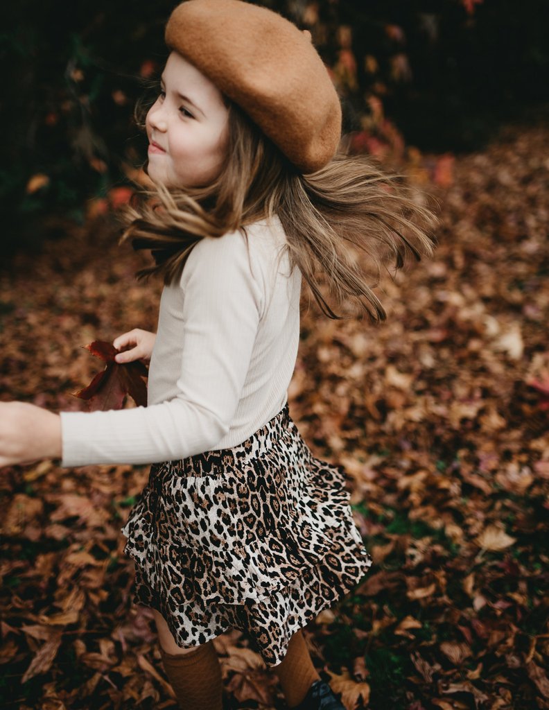 US stockist of Karibou Kids free & wild leopard print ruffle skirt.