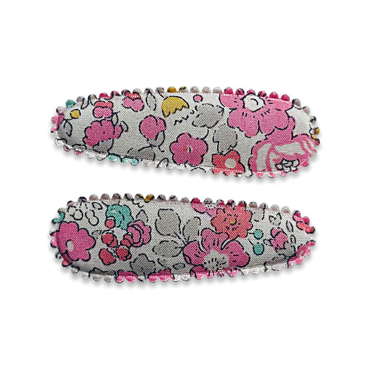 US stockist of Josie Joan's set of two "Little Mabel" fabric snap hair clips.