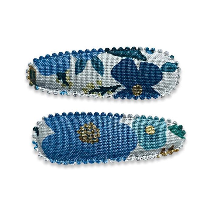 US stockist of Josie Joan's set of two "Little Phoebe" fabric snap hair clips.