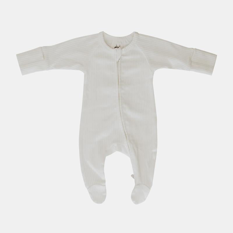 US stockist of Buck & Baa's organic cotton rib zip romper in gender neutral Milk.  