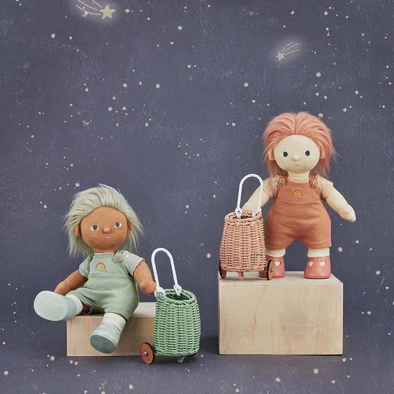 US stockist of Olli Ella hand woven mint rattan doll luggy