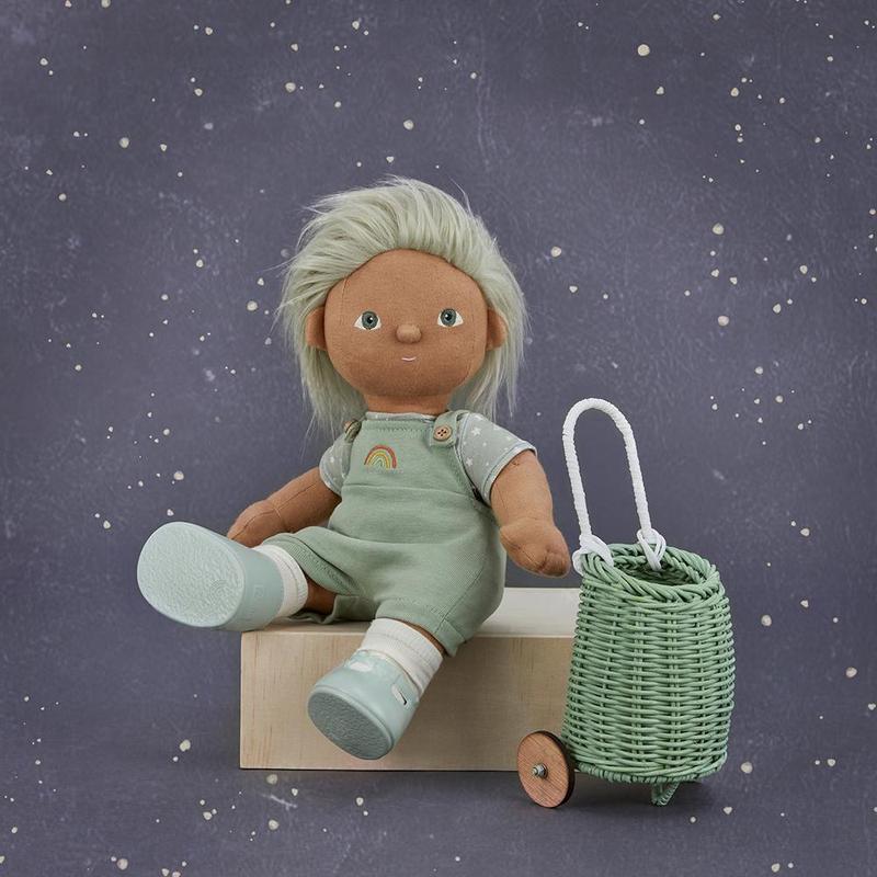 US stockist of Olli Ella hand woven mint rattan doll luggy