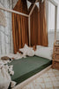 US stockist of Snuggle Hunny Kid's Olive stretch cotton jersey crib sheet.