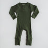 US stockist of Snuggle Hunny Kid's organic jersey Olive zip growsuit.