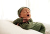 US stockist of Snuggle Hunny Kid's organic jersey Olive zip growsuit.
