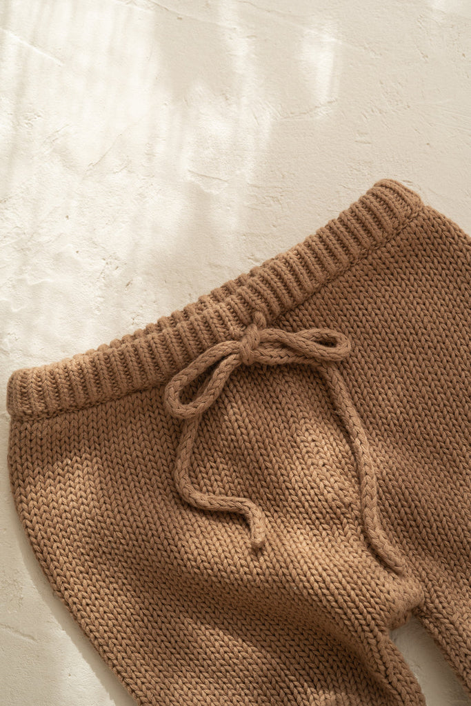 US stockist of Illoura the Label's gender neutral, organic cotton Poet pants in Chocolate.