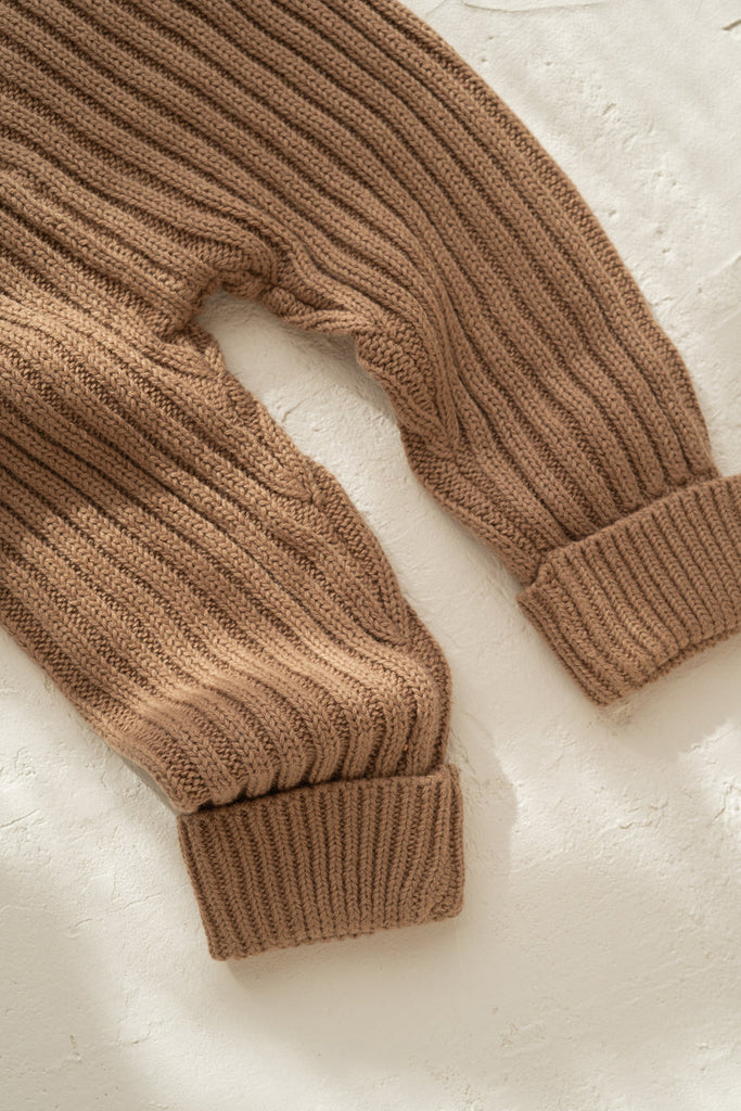 US stockist of Illoura the Label's gender neutral organic cotton Joey Ribbed Pants in Chocolate.