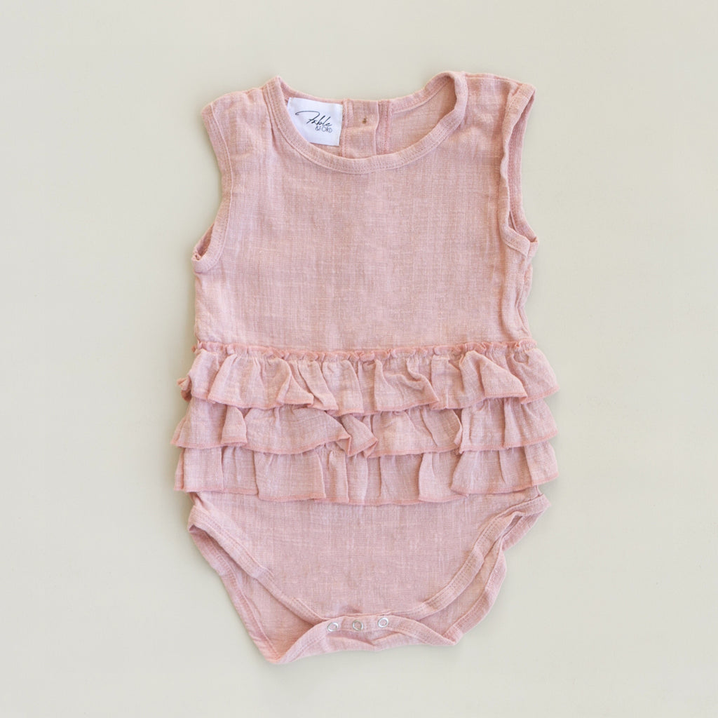 US stockist of Fable & Ford's Lola Linen Ruffle Romper in Dusk