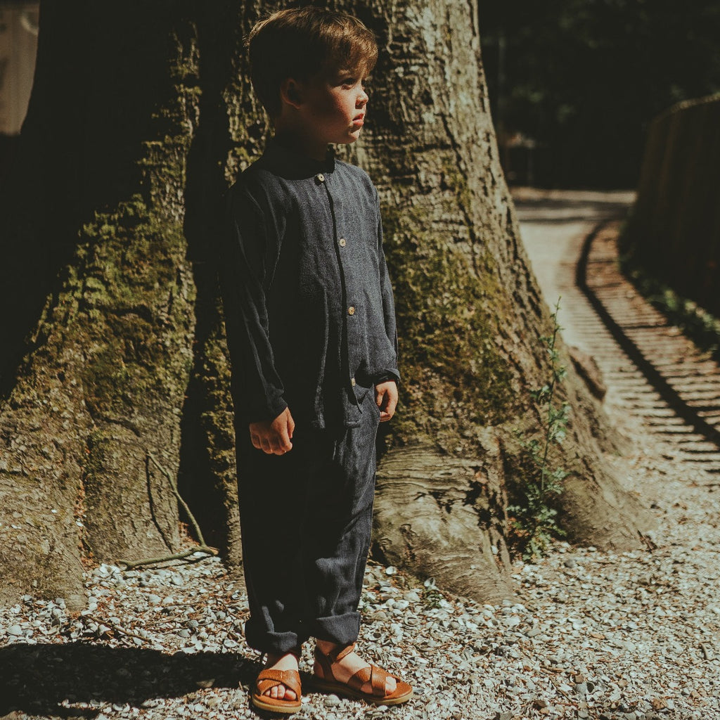 US stockist of Donsje's linen blend, Dado trousers in Faded Marine.