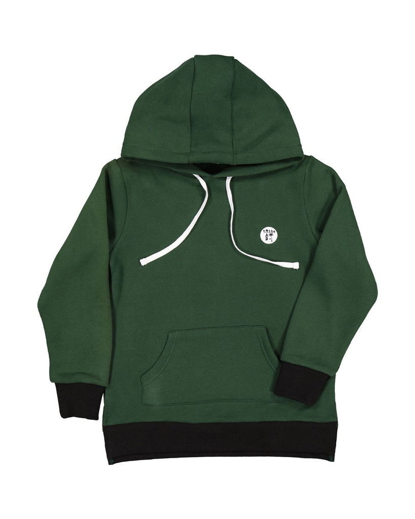 US stockist of Radicool Kids Tribe Hooded Sweatshirt in Dark Green.
