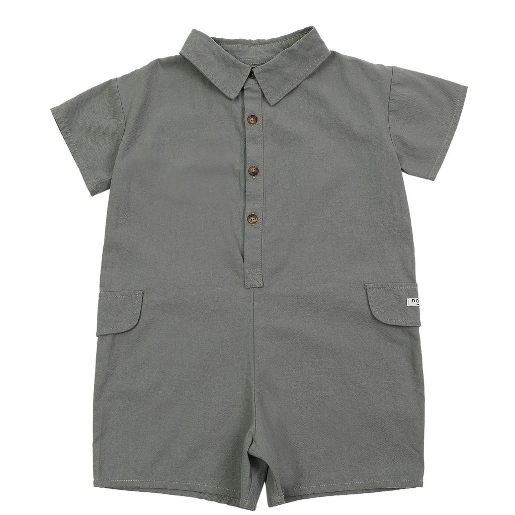 US stockist of Donsje's handmade, gender neutral Aspen Jumpsuit in Ocean Grey.