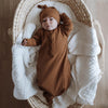 US stockist of Buck & Baa's gender neutral, organic cotton ribbed baby gown in Cinnamon.