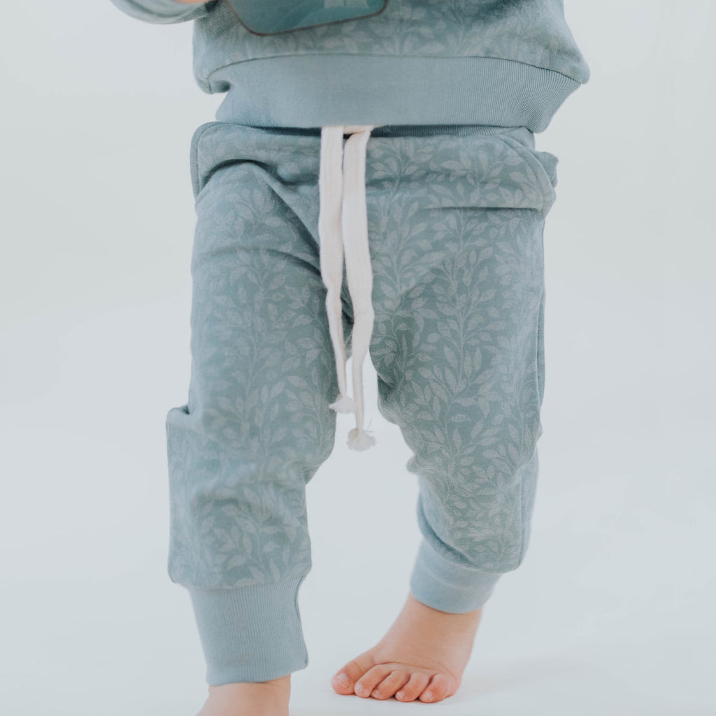 US stockist of Buck & Baa gender neutral, organic cotton, Sage Vines jogger pants.