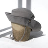 US stockist of Fini the Label's gender neutral, sailor swim hat in mushroom. Features elongated back for added sun protection, wide brim and chin strap. Brim is medium stiffness and can be flipped up at front. Sides can be worn buttoned up for that sailor look.  Made from nylon/spandex and is quick drying.