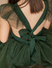 US stockist of Karibou Kid's Scarlett Tutu Dress in Emerald Green.  Made from a soft cotton blend with midi length tulle skirt.  Features open back with a big bow.