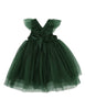 US stockist of Karibou Kid's Scarlett Tutu Dress in Emerald Green.  Made from a soft cotton blend with midi length tulle skirt.  Features open back with a big bow.
