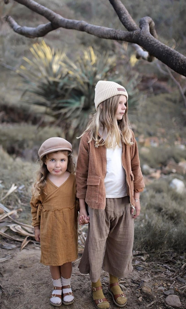 US stockist of Luca the Label earth cotton gauze long sleeve Aaylah dress.  