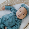 US stockist of Buck & Baa's organic cotton, gender neutral zip romper in Sky Bears.