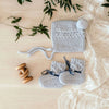 US stockist of Snuggle Hunny Kids blue merino wool bonnet and bootie set