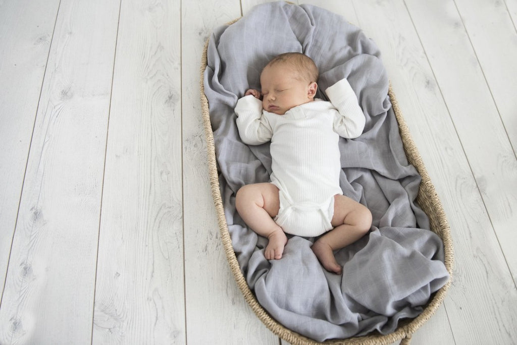 US stockist of Snuggle Hunny Kids storm grey organic muslin wrap