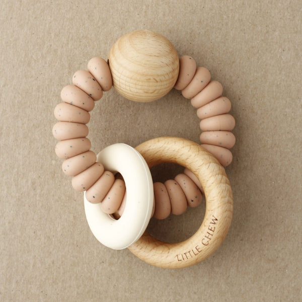 US stockist of Little Chew's Speckled Dusty Coral wooden and silicone Dany rattle teether.