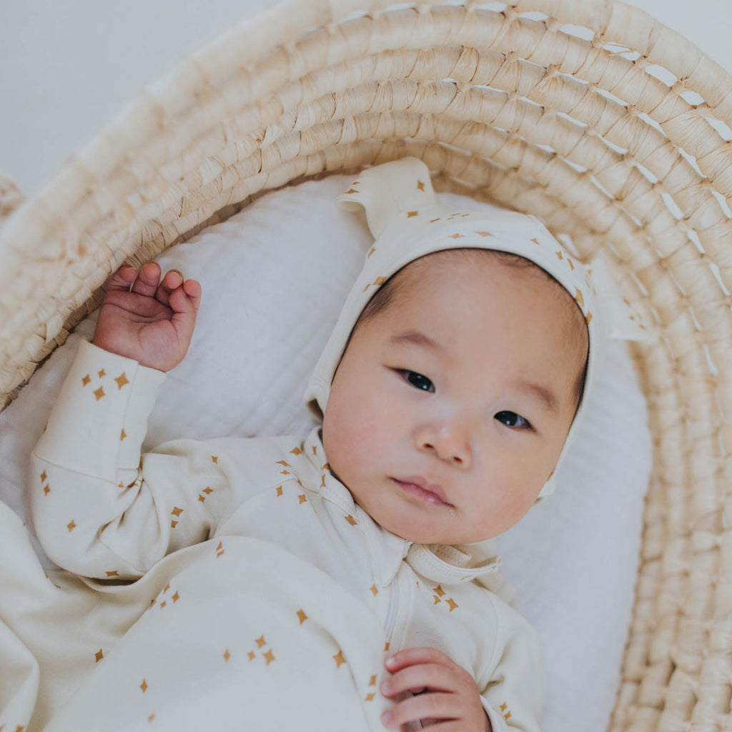 US stockist of Buck & Baa's gender neutral, organic cotton bear hat in Stardust.