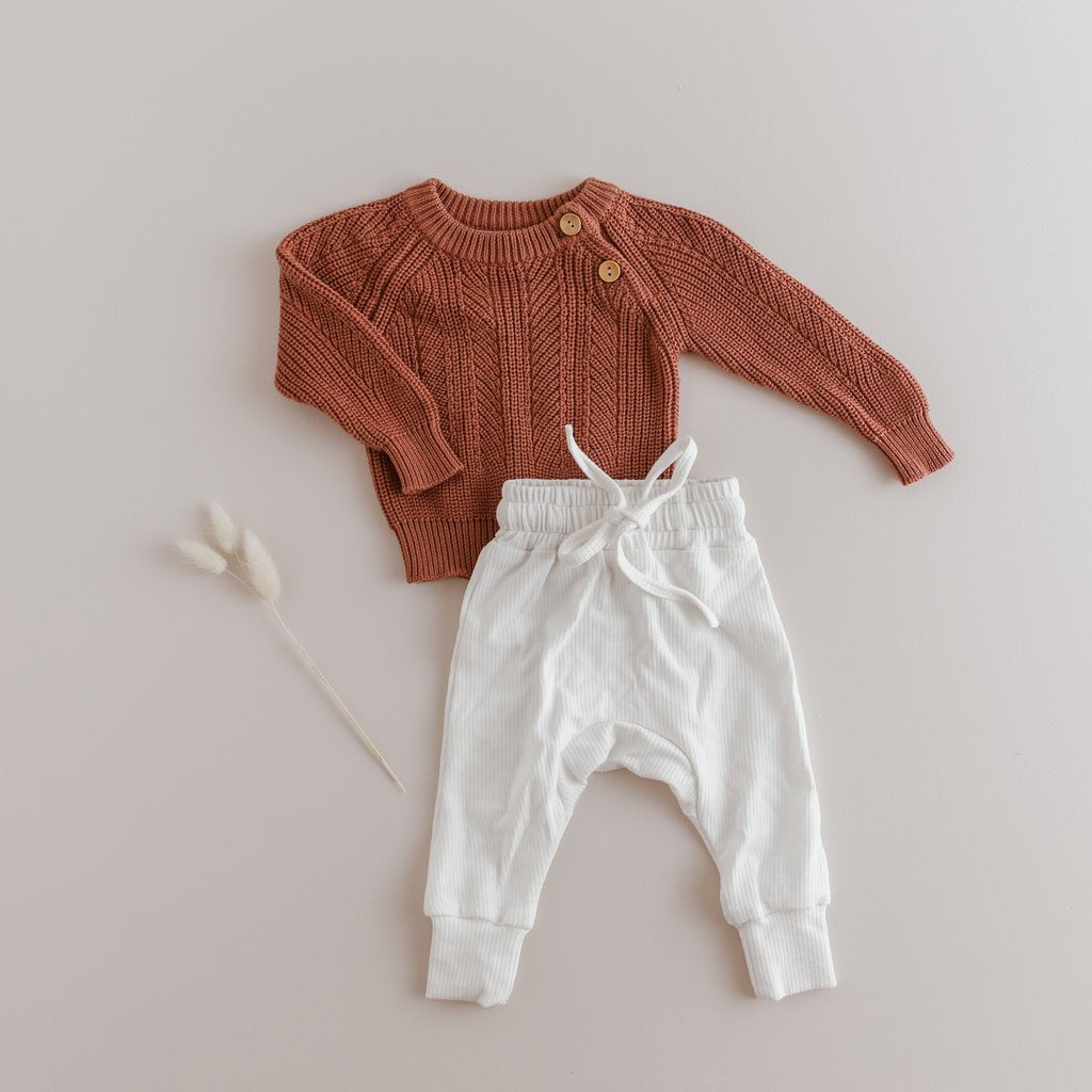US stockist of Two Darlings milk rib cotton stretch harem jogger pants