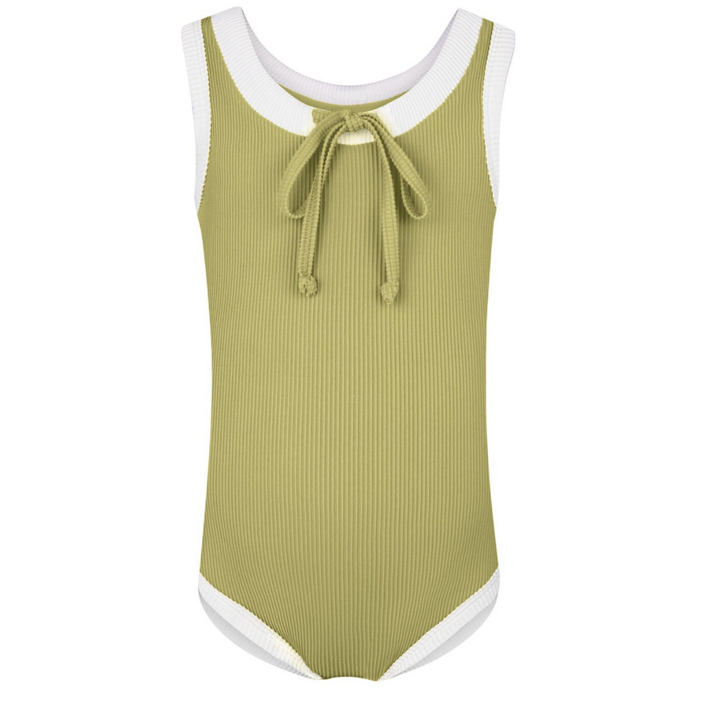 US stockist of Zulu & Zephyr's Mini Rib Onepiece swimsuit in Avocado.