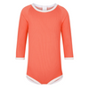 US stockist of Zulu & Zephyr's long sleeve, Mini Rib Rashie Onesie in Papaya