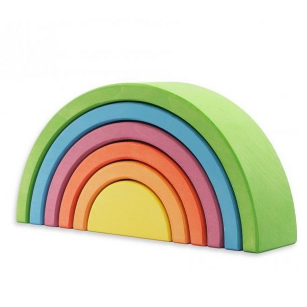 US stockist of Ocamora's 6pc Rainbow in green.  Handmade from sustainable Linden wood in shades of green, blue, pink, orange and yellow