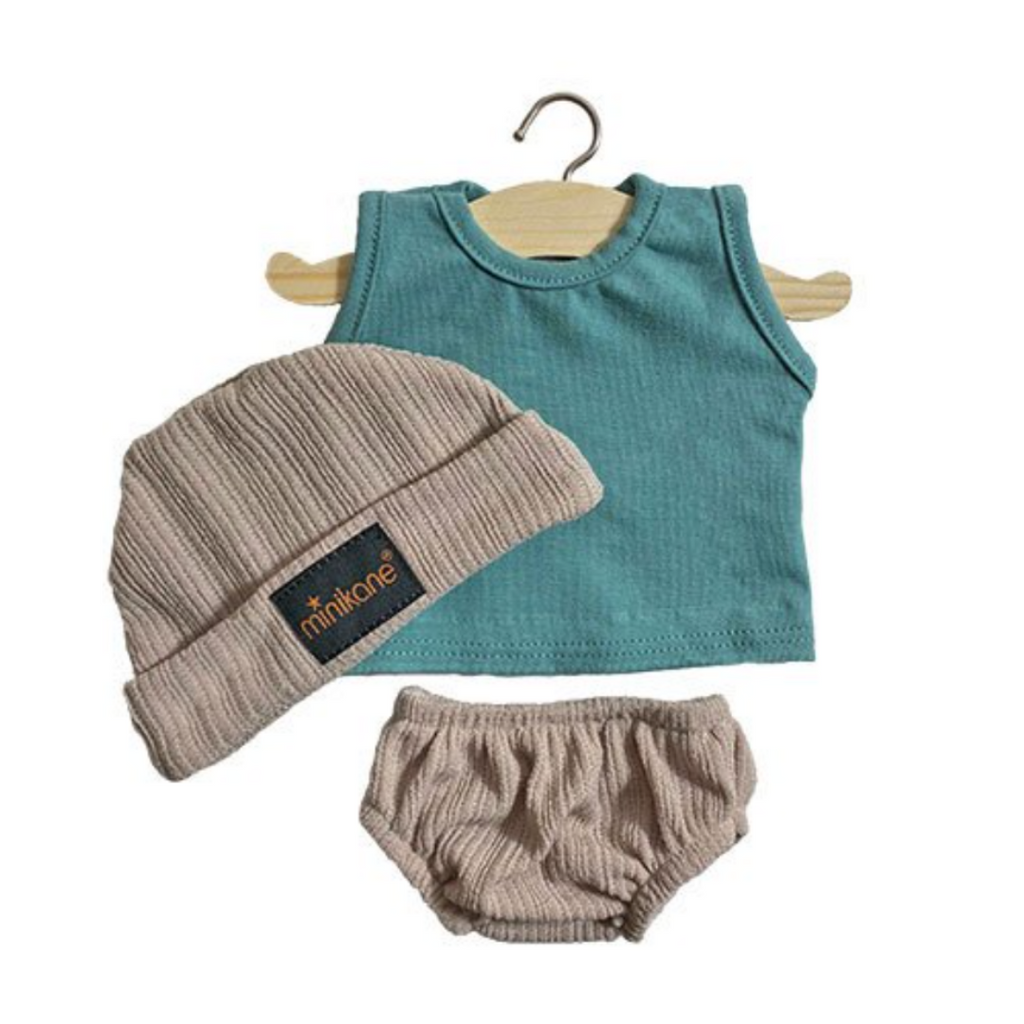 US stockist of Minikane's Marcel 3pc Lime Green Dolls Clothing set.