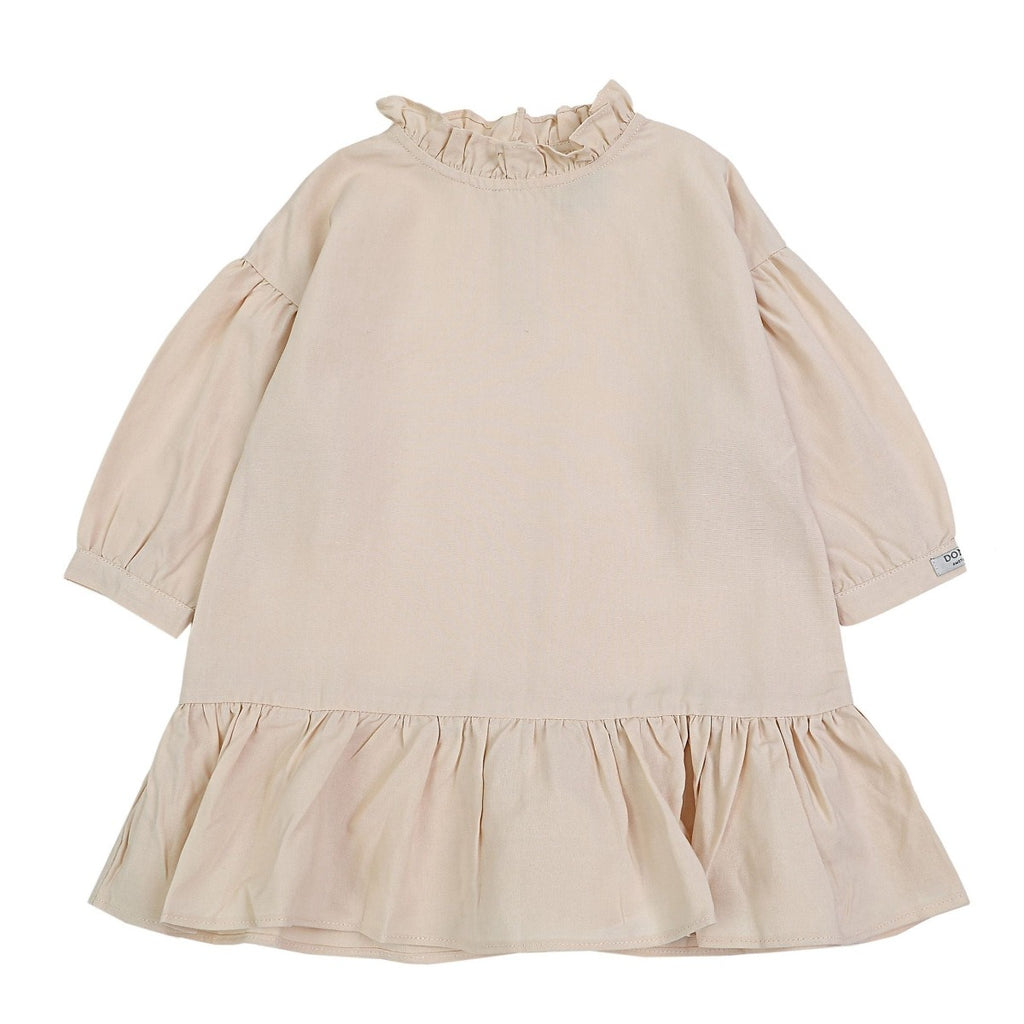 US stockist of Donsje's three quarter sleeve, Kyara Dress in Powder.  Made from a linen blend.