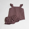 US stockist of Five O' Six's Jacquard Weave Frill Set in a deep plum color.  Made from organic linen.
