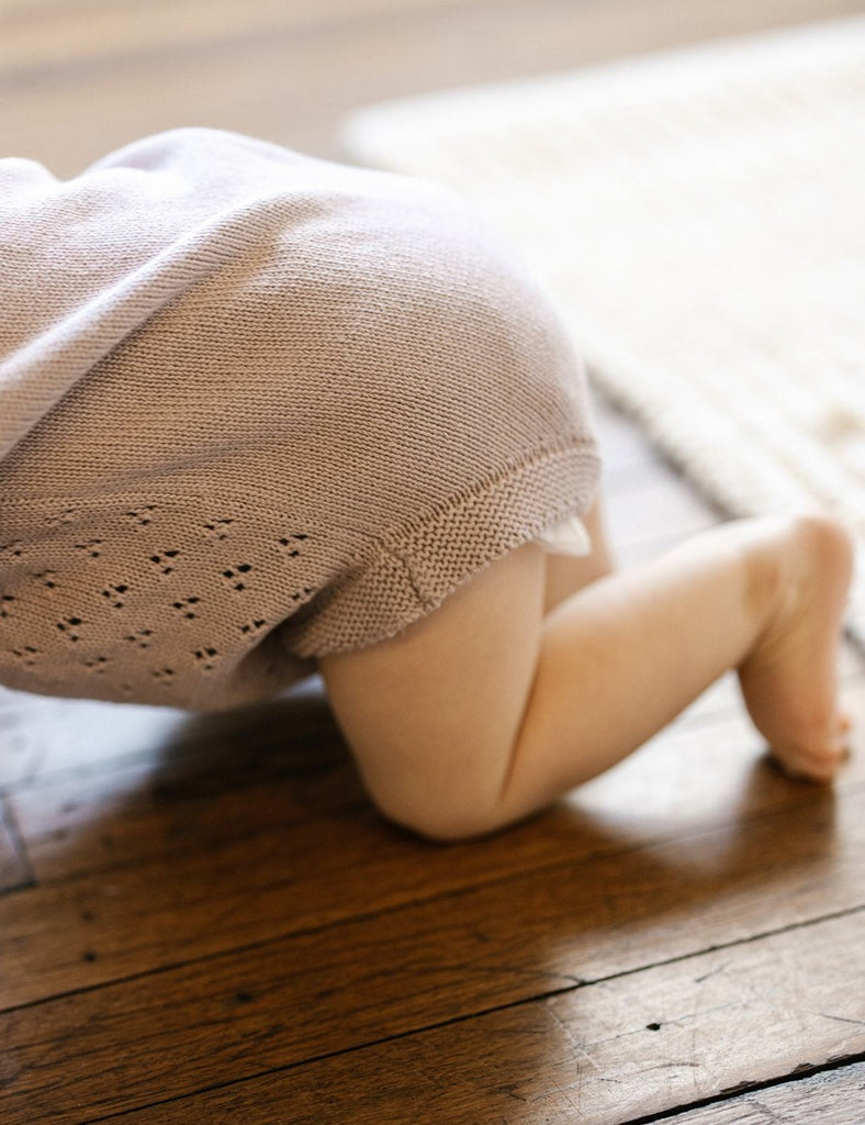 US stockist of Two Darling's long sleeve, dusty lilac knit romper.