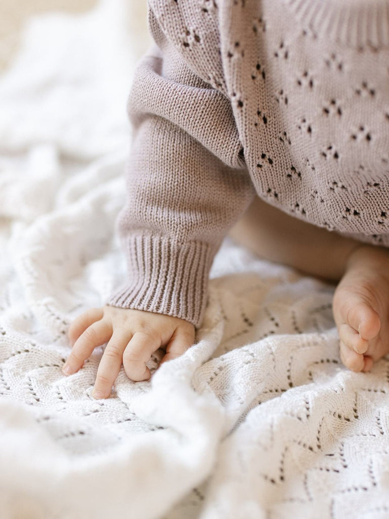 US stockist of Two Darling's long sleeve, dusty lilac knit romper.