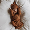 US stockist of Buck & Baa's organic cotton rib zip romper in gender neutral Cinnamon.  