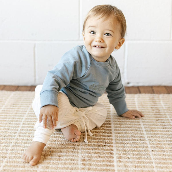 US stockist of Two Darling's cotton "Darling" sweatshirt in steel blue.