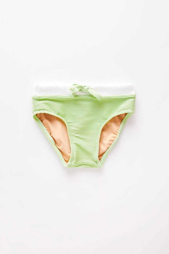 US stockist of Zulu & Zephyr's Mini Band Bikini in Marine.  Made from sustainable ECONYL UPF 50+ fabric.  Features contrasting rib binds, drawstring on top and waist of bottoms.  Fully lined.