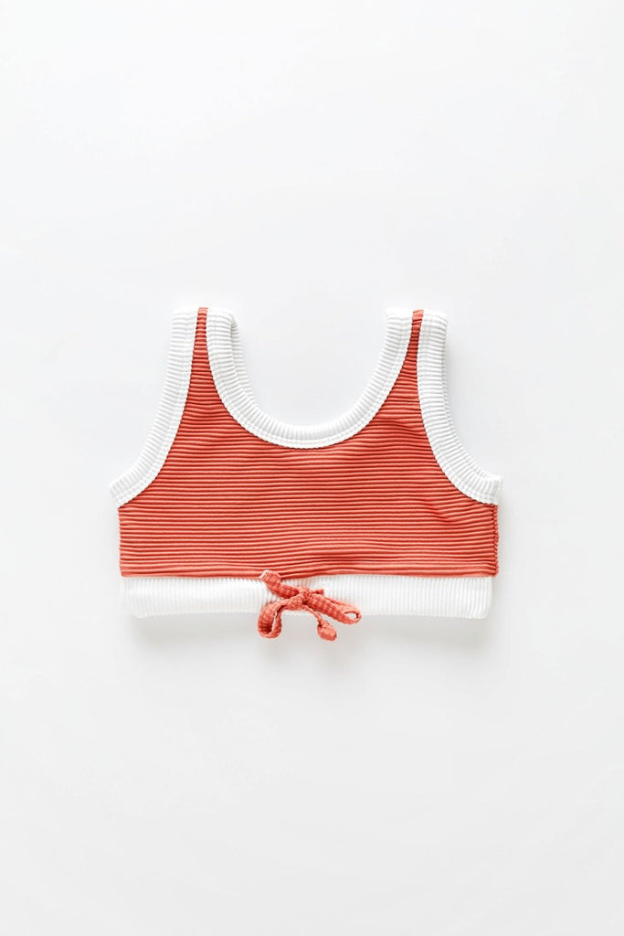 US stockist of Zulu & Zephyr's Mini Band Bikini in Plum.  Made from sustainable ECONYL UPF 50+ fabric.  Features contrasting rib binds, drawstring on top and waist of bottoms.  Fully lined.