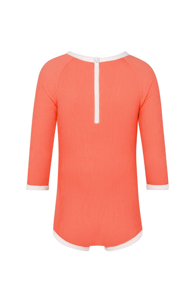 US stockist of Zulu & Zephyr's long sleeve, Mini Rib Rashie Onesie in Papaya