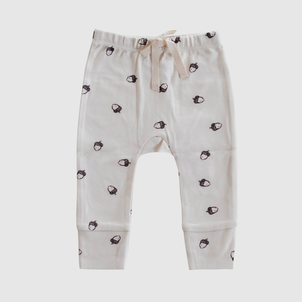US stockist of Buck & Baa's gender neutral, organic cotton acorn leggings.
