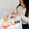 US stockist of Make Me Iconic's 14 piece wooden pretend play surgeon kit.  Contains xrays, scalpel, plasma bag, mask and more.
