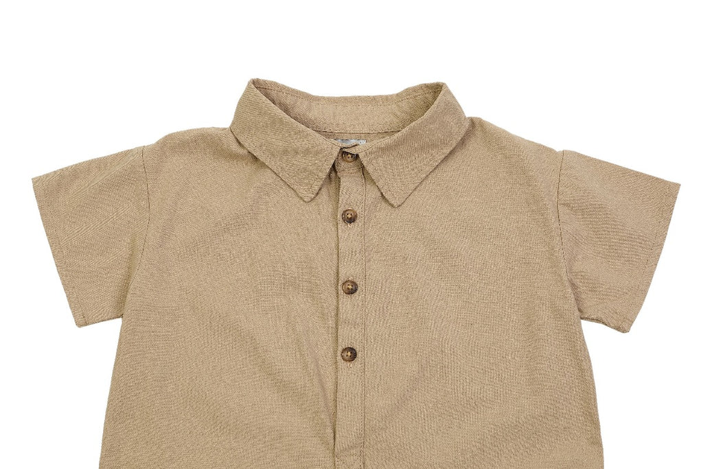 US stockist of Donsje's handmade, gender neutral Aspen Jumpsuit in Khaki.