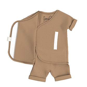 Stockist of Bonsie's short sleeve kimono romper in Mocha.