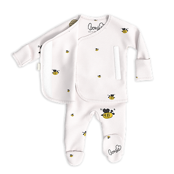 US stockist of Bonsie's Bees & Honey footed romper.