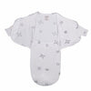 Stockist of Bonsie's rayon blend baby gown in gender neutral white fabric with star print.  Features cross over velcro top that can be undone for skin to skin.  Elastic waist which can be pulled down for easy diaper changes.