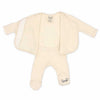 Stockist of Bonsie's rayon blend Oat footie.  Top section has velcro wrap body which can be undone for skin to skin contact.  Elastic waist that can be pulled down for easy diaper changes. 