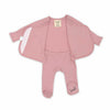 Stockist of Bonsie's rayon blend Peony pink footie.  Top section has velcro wrap body which can be undone for skin to skin contact.  Elastic waist that can be pulled down for easy diaper changes. 